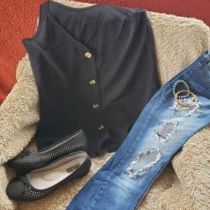 Black spaghetti strap button down